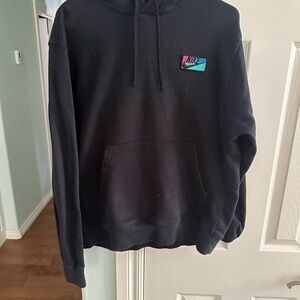 Nike Pullover Black Hoodie with Colorful Logo. Size Medium.